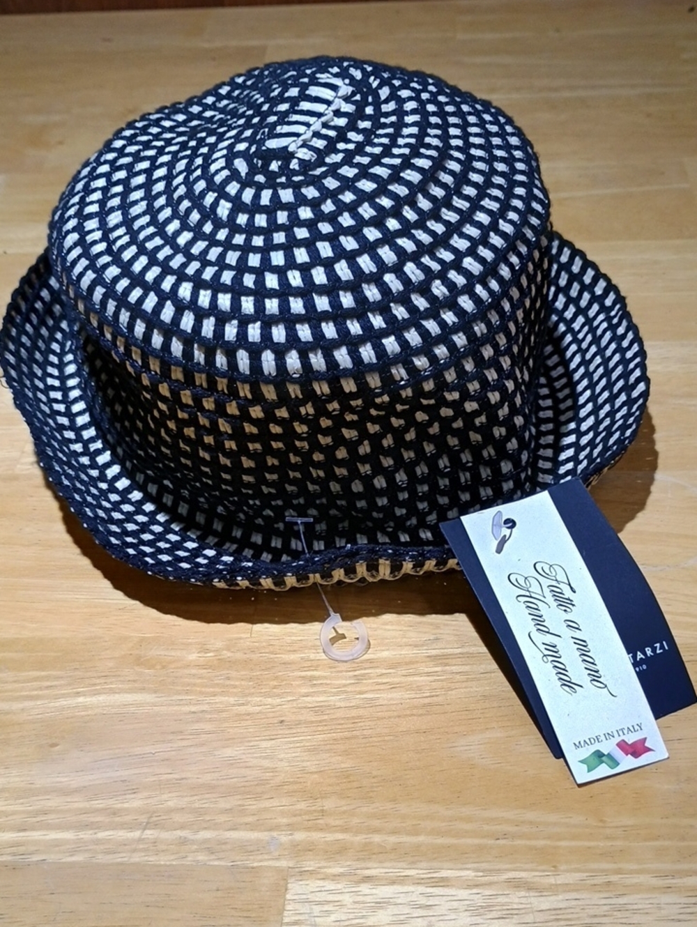 Handmade Black & White Woven Fedora Hat - Italian Craftsmanship